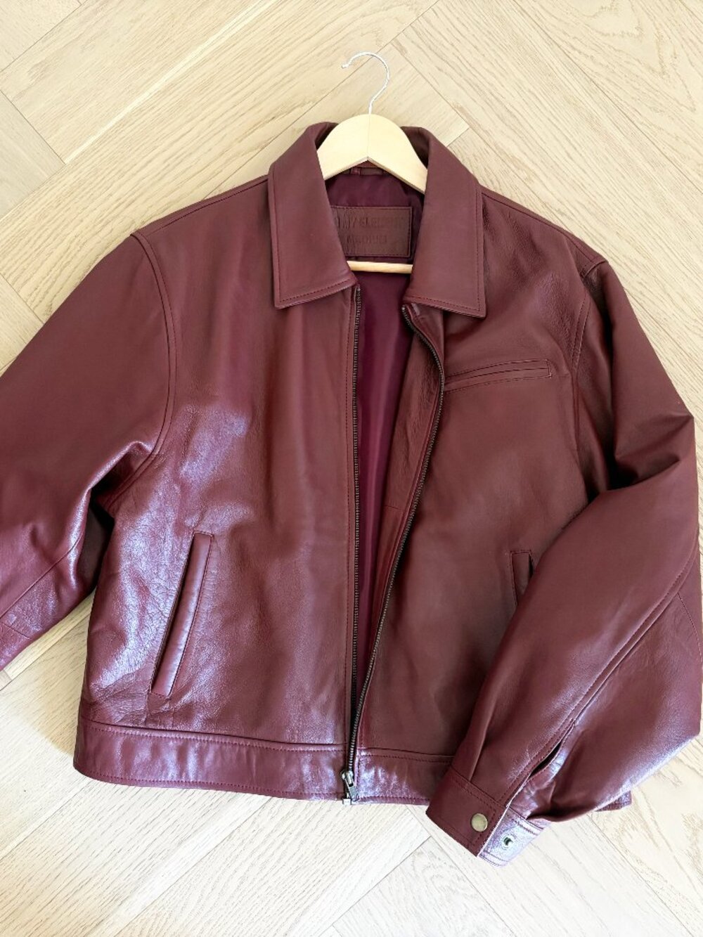Burgundy 90s Leather Jacket (Real) - Women's Medium